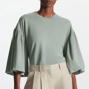 COS Puff Sleeve Oversized Sage Green T-Shirt Blouse Women’s Size Large